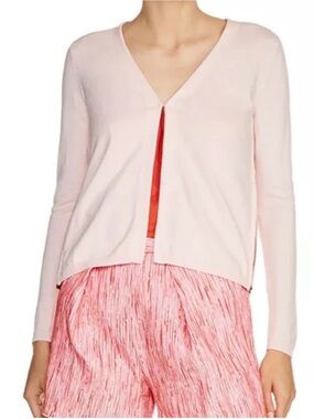 Maje Marcia Knit Cardigan, Side Zips w/red panels, rose pale, sz3(of 5), EUC